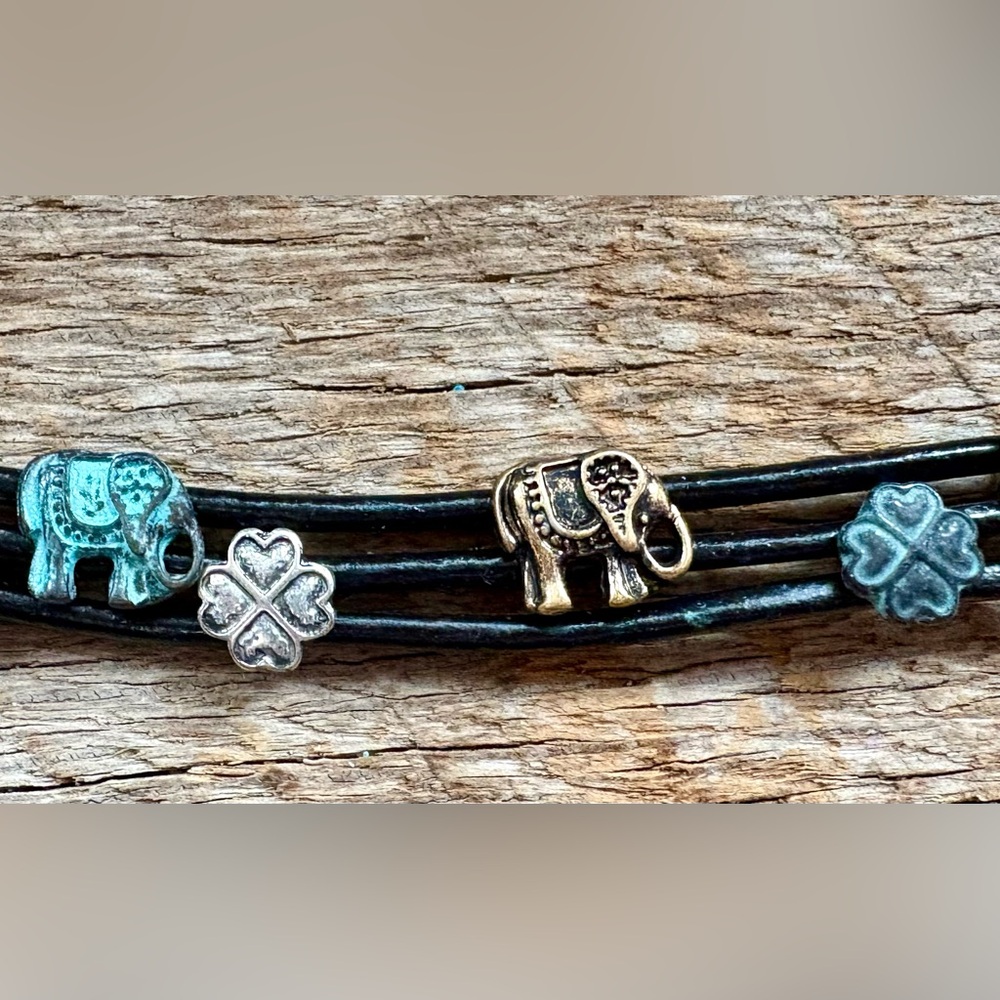 Leather Charm Bracelets, Hamsa & Evil Eye, Owl or Elephant Clover - Picture 5 of 7